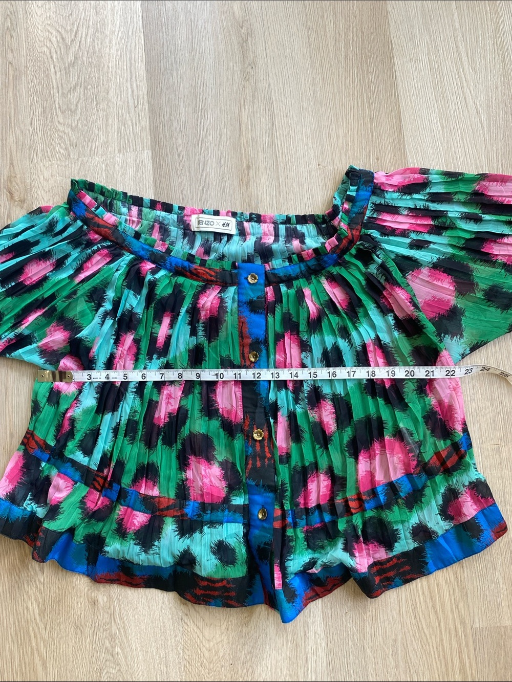 KENZO x H&M Pleated Floral Print Blouse Green Pink Blue Size 6 - Picture 12 of 13